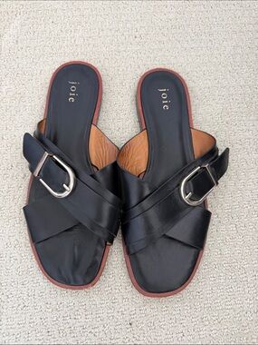 Joie Black Leather Buckle Slide Mules